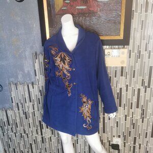 Bob Mackie Jacket Womens 2XL Blue Gold Embroidered Wearable Art Boho Lined